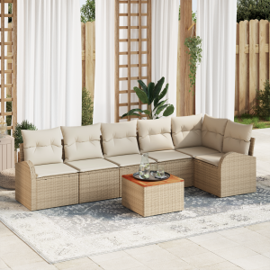 vidaXL 7-delige tuinsofa set met kussens in Beige van Poly Rattan en Acacia