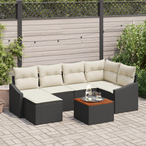 vidaXL 7-delige tuinsofa set met kussens in zwart poly rattan en acacia