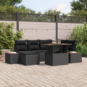 vidaXL 7-delige tuinsofa set met kussens in zwart poly rattan