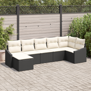 vidaXL Bankstel met kussen 7 pcs Zwart poly rattan