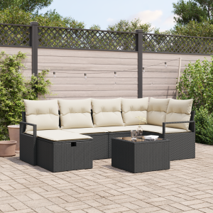 vidaXL 7-delige tuinsofa set met kussens in zwart poly rattan