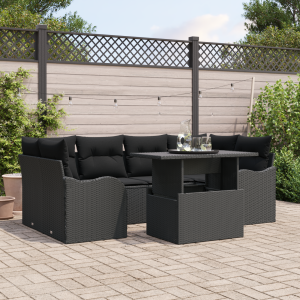 vidaXL Tuin Sofa Set met kussen 7 pcs Zwart Poly riet