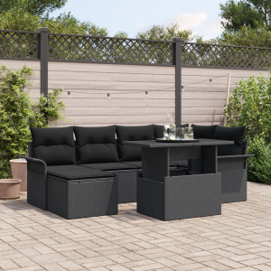 vidaXL Tuin Sofa Set met kussen 7 pcs Zwart Poly riet