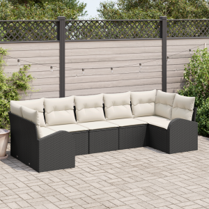 vidaXL Tuin Sofa Set met kussen 7 pcs Zwart Poly Rattan