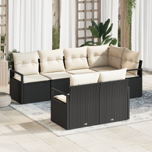 vidaXL Bankstel 7 pcs Zwart poly rattan