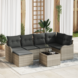 vidaXL Tuin Sofa Set 7 pcs Lichtgrijs poly rattan
