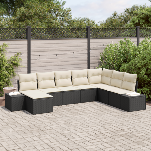vidaXL 8-delige ligbed set met kussens zwart poly rattan