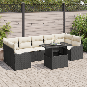 vidaXL 8-delige ligbed set met kussens zwart poly riet