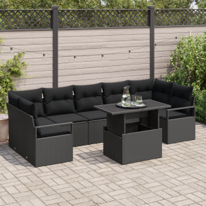 vidaXL 8-delige ligbedden set met kussens zwart poly rattan
