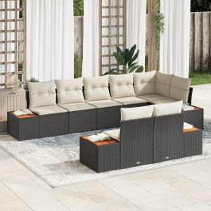 vidaXL 8-delige ligbedset met kussens zwart poly rattan acacia
