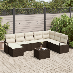 vidaXL 8-delige loungebank set met kussens grijs poly rattan