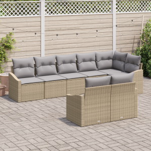 vidaXL Bankstel met kussen 8 pcs Beige poly rattan