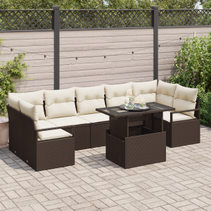 vidaXL Tuin Sofa Set met kussen 8 pcs Bruin en crème poly rattan