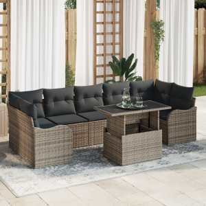 vidaXL Tuin Sofa Set met kussen met opslag 8 pcs Grijs Poly Rattan