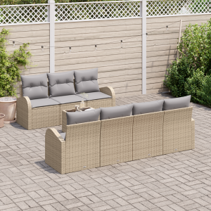 vidaXL Tuin Sofa Set 8 pcs Beige en Grijs Poly rattan, staal en glas