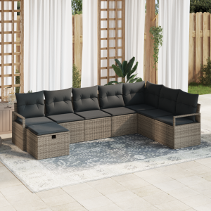 vidaXL Bankstel met kussen met opslag 8 pcs Grijs poly rattan