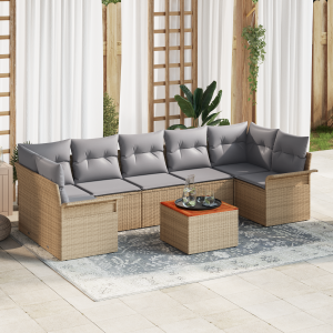 vidaXL 8-delige Tuinbankset met Kussens Beige Poly Rattan Acacia