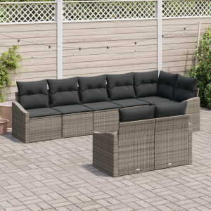 vidaXL Bankstel met kussen 8 pcs Grijs poly rattan