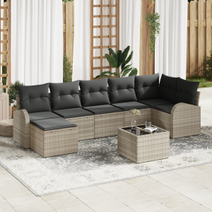 vidaXL Bankstel met kussen met opslag 8 pcs Lichtgrijs poly rattan