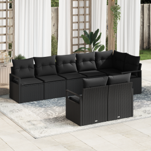 vidaXL Bankstel 8 pcs Zwart poly rattan