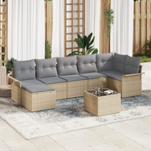 vidaXL Tuin Sofa Set met kussen 8 pcs Beige Poly riet