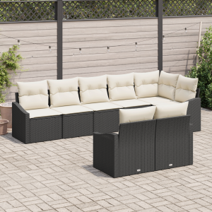 vidaXL Bankstel met kussen 8 pcs Zwart poly rattan
