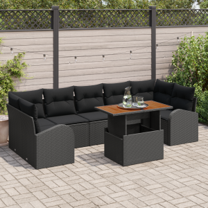 vidaXL 8-delige Tuinsalonset met Kussens Zwart Poly Riet