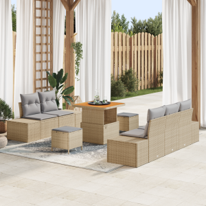 vidaXL 8-delige tuinset met kussens beige poly rattan acacia