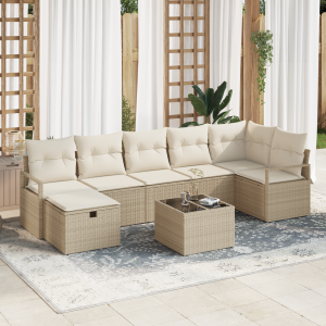 vidaXL Bankstel met kussen met opslag 8 pcs Beige en Crème poly rattan
