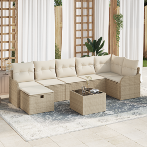 vidaXL Bankstel met kussen met opslag Beige en Crème poly rattan