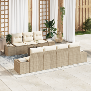 vidaXL 8-delige Tuinset met Kussens Beige Poly Rattan