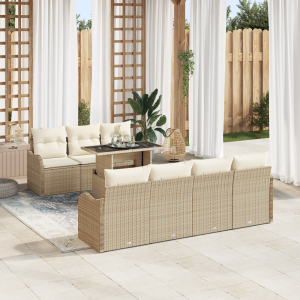 vidaXL 8-delige tuinset met kussens - Beige Poly Rattan