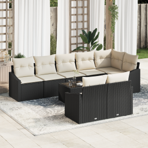 vidaXL Bankstel met kussen 9 pcs Zwart poly rattan