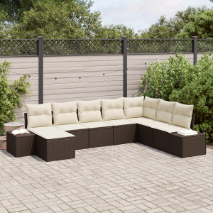vidaXL Tuin Sofa Set met kussen 8 pcs Bruin en Crème poly rattan