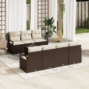vidaXL Bankstel met kussen 8 pcs Bruin en Crème poly rattan