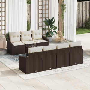 vidaXL Bankstel met kussen met kussen 8 pcs Bruin en Crème poly rattan