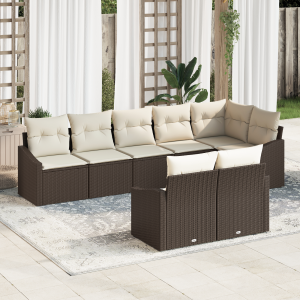 vidaXL Bankstel met kussen 8 pcs Bruin poly rattan