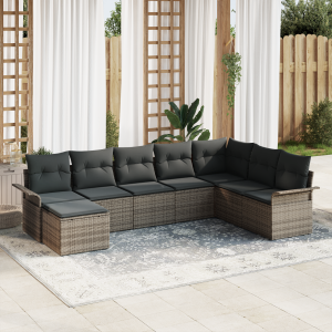 vidaXL Tuin Sofa Set met kussen 8 pcs Grijs poly rattan