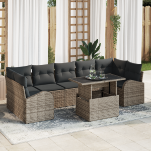 vidaXL Tuin Sofa Set met kussen met opslag 8 pcs Grijs Poly Rattan