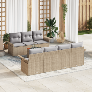 vidaXL 8-delige tuinset met kussens in beige poly rattan en acacia