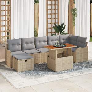 vidaXL 8-delige tuinset met kussens in beige poly rattan