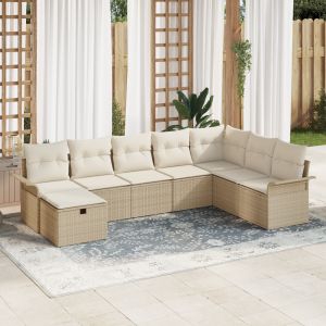 vidaXL Tuin Sofa Set met kussen 8 pcs Beige en Crème poly rattan