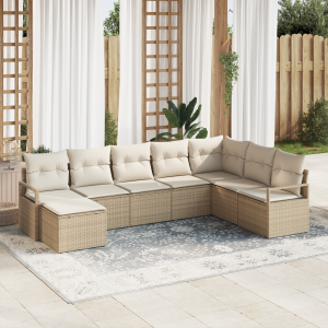 vidaXL Bankstel met kussen 8 pcs Beige poly rattan