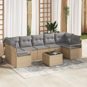 vidaXL Bankstel 8 pcs Beige en Grijs poly rattan