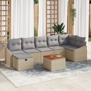 vidaXL 8-delige tuinset met kussens in beige poly rattan