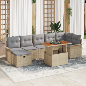 vidaXL 8-delige tuinset met kussens in beige poly rattan