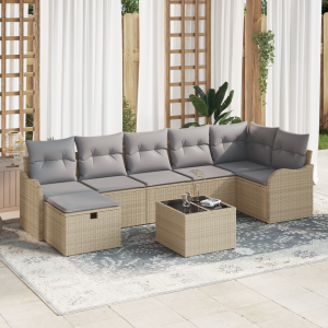 vidaXL Bankstel met kussen met opslag Beige en Licht Grijs poly rattan