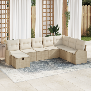 vidaXL Bankstel met kussen beige en crèmekleurig poly rattan