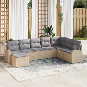 vidaXL Tuin Sofa Set met kussen 8 pcs Beige Poly riet