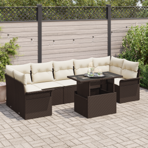 vidaXL Tuin Sofa Set met kussen met opslag 8 pcs Bruin Poly riet